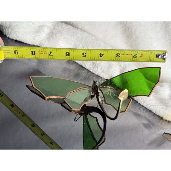 Pair Solid Brass Dragon Fire Stained Colored Glass Red Green Sun catchers 8" - Picture 15 of 16